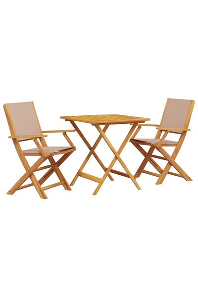 vidaxl Set mobilier bistro, 3 piese, textil taupe/lemn masiv