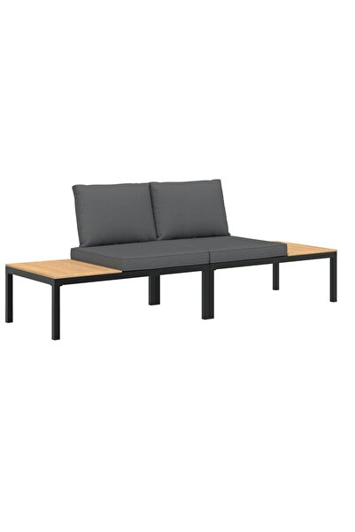 vidaxl Set canapea de grădină, 2 piese, cu perne, negru, aluminiu