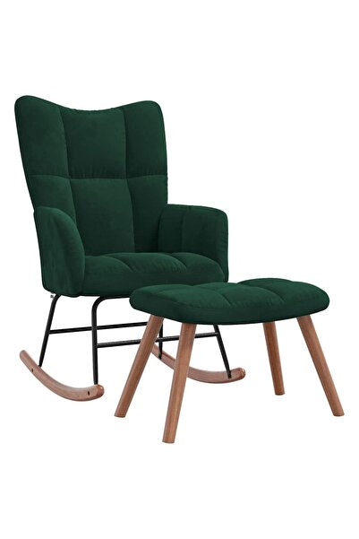 vidaxl Scaun balansoar cu taburet, verde închis, catifea