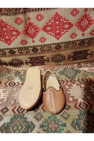 Mekapçı İhsan Children's Yemeni Sandal Genuine Leather Tan Color Suitable for Folk Games and Daily Use