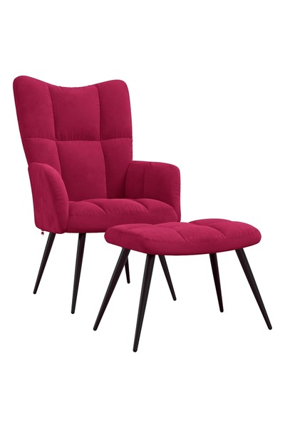 vidaxl Scaun de relaxare cu taburet, roșu vin, catifea