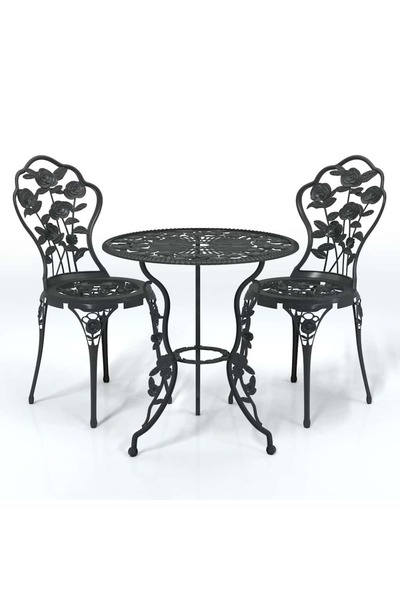 vidaxl Set mobilier bistro, 3 piese, negru, aluminiu turnat