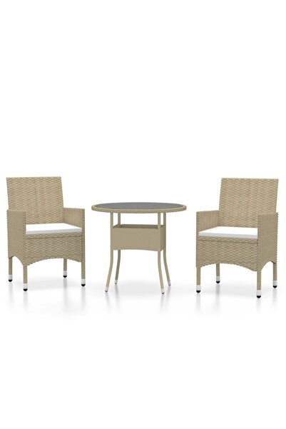 vidaxl Set mobilier de grădină, 3 piese, bej, poliratan