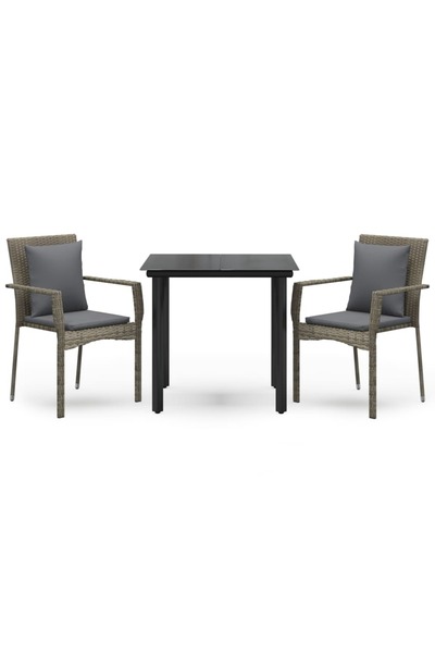 vidaxl Set mobilier de grădină cu perne, 3 piese, negru/gri, poliratan