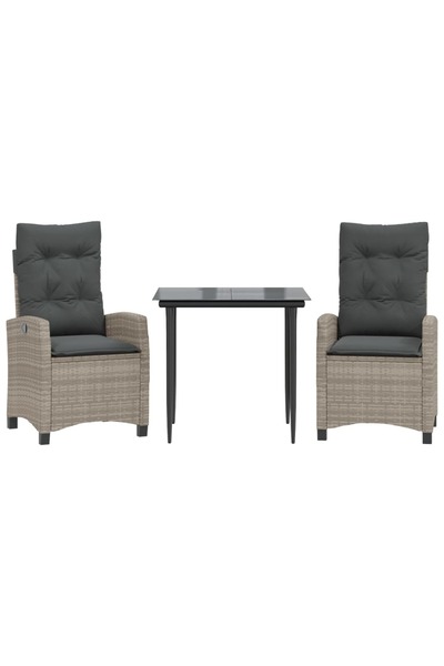 vidaxl Set mobilier de grădină cu perne, 3 piese,gri deschis,poliratan