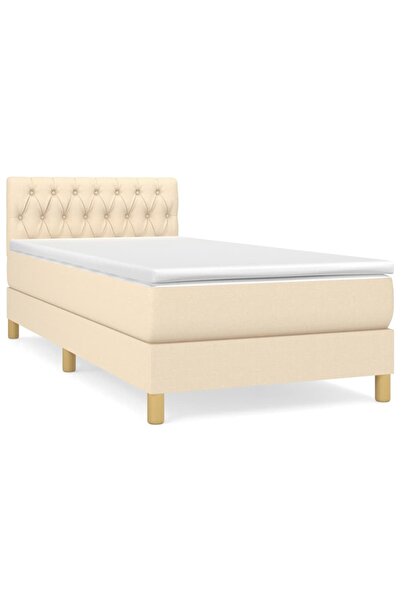 vidaxl Pat box spring cu saltea, crem, 80x200 cm, textil