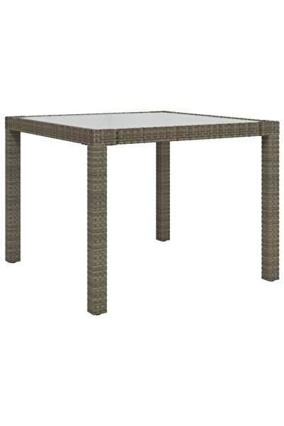 vidaxl Masă grădină, gri, 90x90x75 cm, sticlă securizată și poliratan