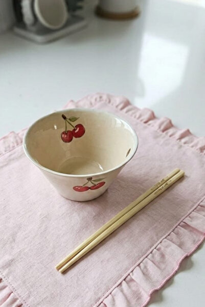 Tasarım Porselen Kiraz Dekorlu Noodle Bowl