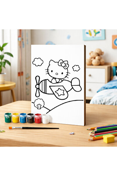 Cemira Uçaklı Hellı boyanabilir Ahşap Tablo Seti -6'lı Akrilik Boya + Fırça- ...