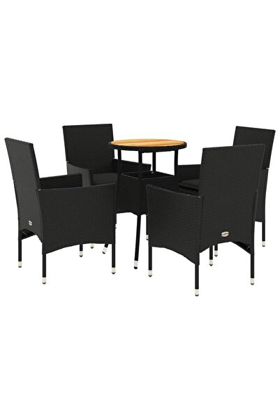 vidaxl Set mobilier grădină perne 5 piese negru poliratan/lemn acacia