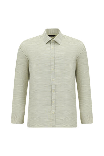 Abdullah Kiğılı Long Sleeve Slim Fit Slim Fit Patterned Cotton Slub Shirt