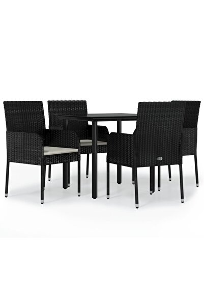 vidaxl Set mobilier de grădină cu perne, 5 piese, negru, poliratan