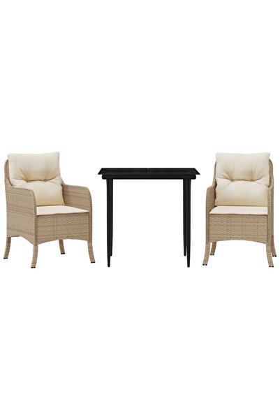 vidaxl Garden furniture set with cushions, 3 pieces, beige, polyrattan