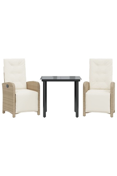 vidaxl Set bistro cu perne, 3 piese, bej, poliratan