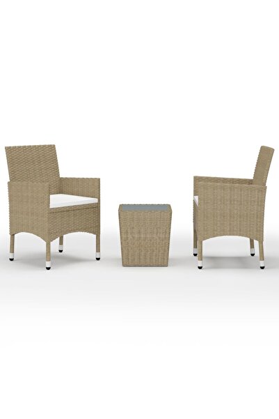 vidaxl Set mobilier bistro, 3 piese, bej, poliratan/sticlă securizată