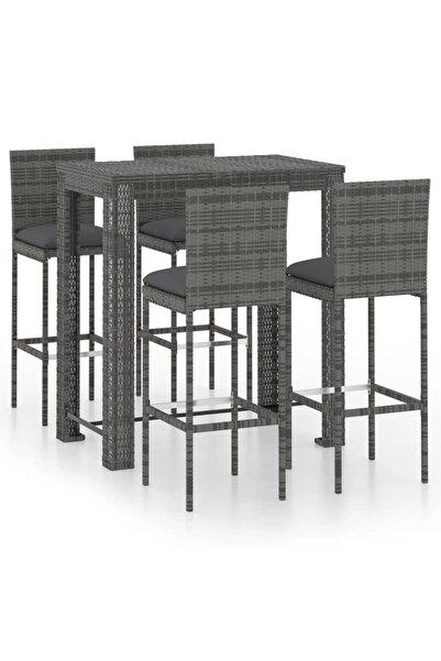 vidaxl Set mobilier bar de grădină cu perne, 5 piese, gri, poliratan