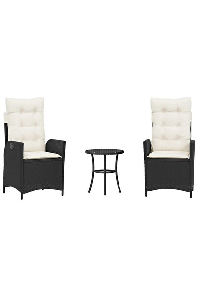 vidaxl Set bistro cu perne, 3 piese, negru, poliratan
