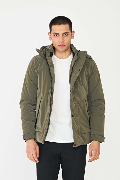 White Stone معطف كاكي مودرن كيسوت بغطاء رأس كاكي للرجال مبطن