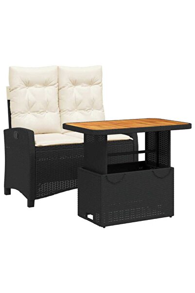 vidaxl Set mobilier de grădină cu perne, 2 piese, negru, poliratan