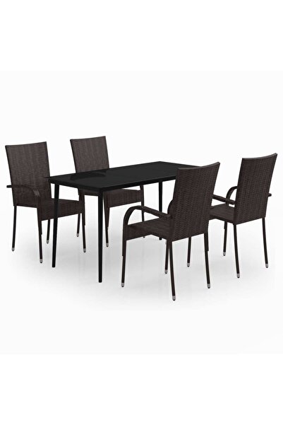 vidaxl Set de servit masa pentru grădină, 5 piese, maro și negru