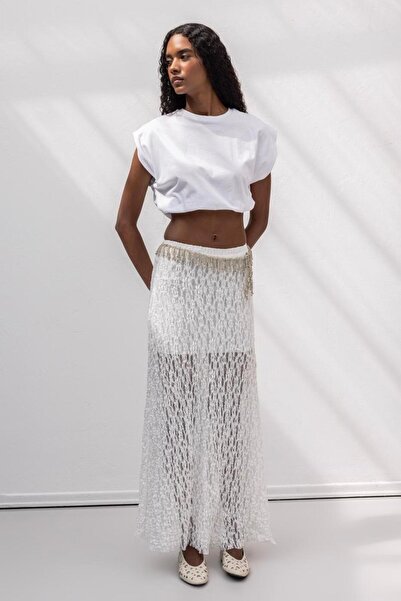 BSL Volanlı Dantel Midi Etek