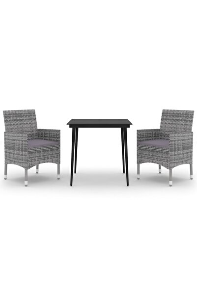 vidaxl Set mobilier de grădină cu perne, 3 piese, poliratan și sticlă
