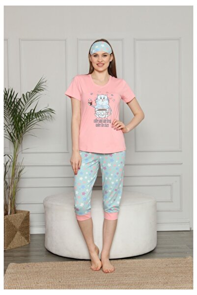 BOYRAZ Women's Cat Printed Pajamas - Spring Set, 3/4 Pants