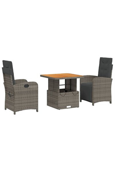 vidaxl Set mobilier de grădină cu perne, 3 piese, gri, poliratan