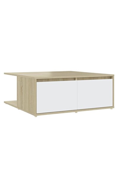 vidaxl Măsuță de cafea alb și stejar Sonoma 80x80x31 cm lemn prelucrat