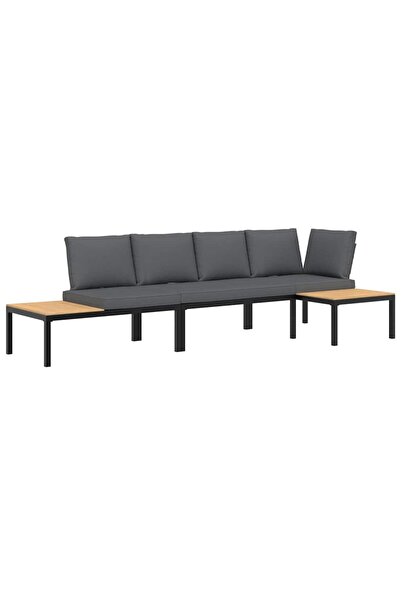 vidaxl Set canapea de grădină, 3 piese, cu perne, negru, aluminiu