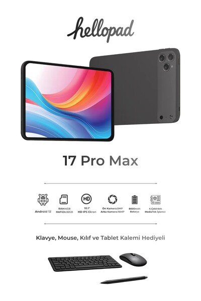 İCON TEKNOLOJİ İCONTEKNOLOJİ 17PROMAX TABLET KILIF+KIRILMAZ+KLAVYE+KALEM HEDİ...