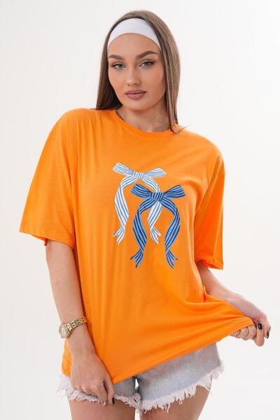 ŞİMAL Women's Print Detailed Crew Neck Oversized T-Shirt 260335