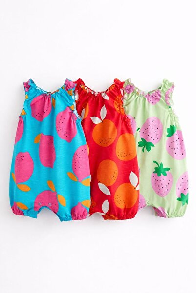 Next Baby Pamuklu Mavi Baskılı 3'lü Romper Set