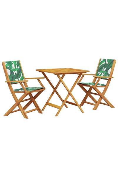 vidaxl Set mobilier bistro, 3 piese, textil model frunze/lemn masiv