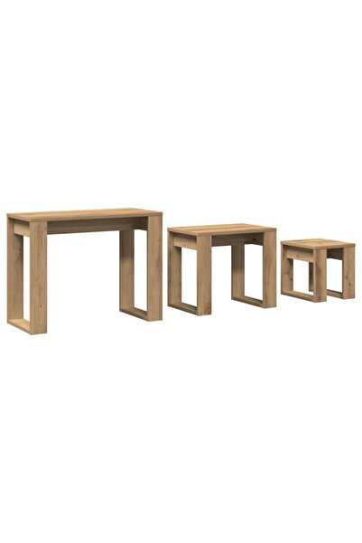 vidaxl Stackable tables, 3 pcs., handcrafted oak, processed wood