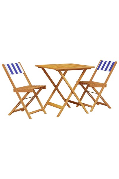 vidaxl Set mobilier bistro, 3 piese, textil albastru alb/lemn masiv