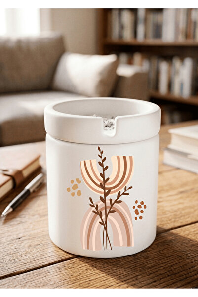 Eylül Design Printed Ceramic Ashtray with Boho Design Odorless Ash Tray