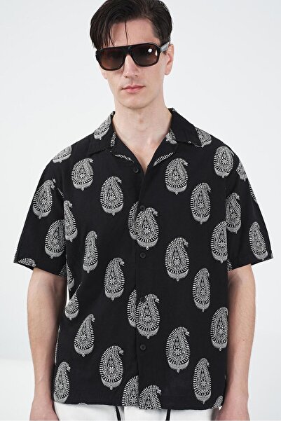 GIESTO Şal Patterned Black Shirt