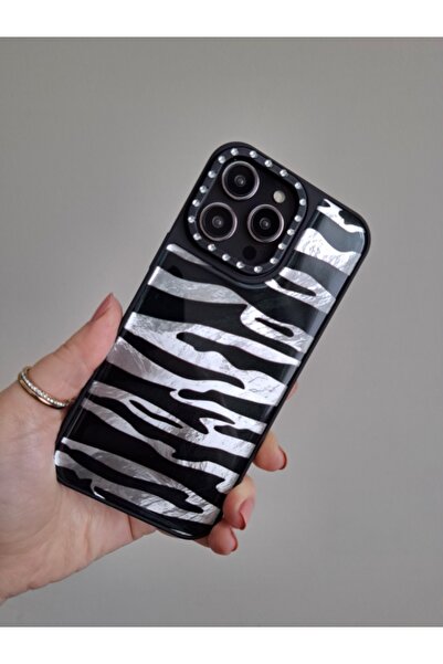 EPRO iPhone 14 Pro Max Uyumlu Leopar Desenli Taşlı Kamera Koruma Çıkıntılı Lü...