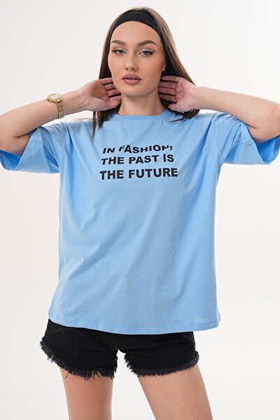 ŞİMAL Women's Print Detailed Crew Neck Oversized T-Shirt 260336