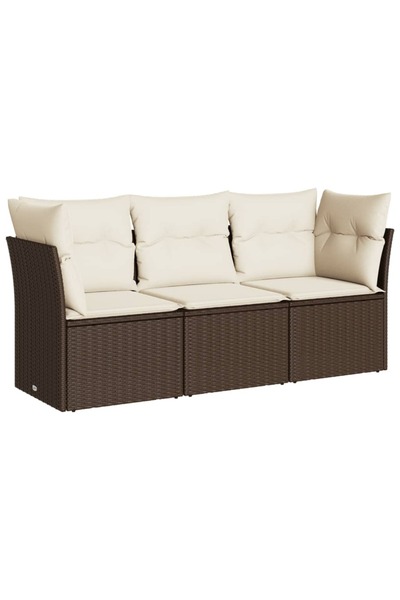 vidaxl Set canapele de grădină cu perne, 3 piese, maro, poliratan
