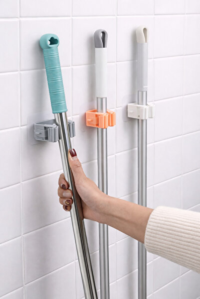 Arma House Duvara Yapışkanlı Mop Tutucu 4'lü Set | Süpürge Paspas Askısı Orga...