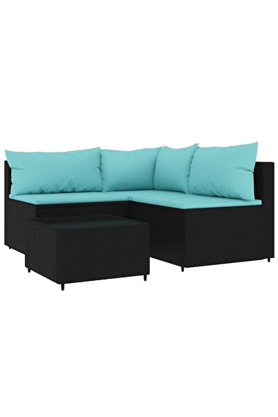 vidaxl Set mobilier relaxare grădină 4 piese cu perne poliratan negru