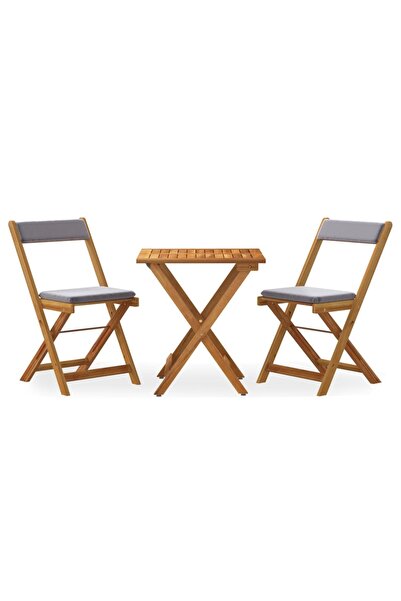 vidaxl Set bistro pliabil cu perne, 3 piese, lemn masiv de acacia