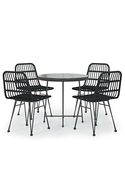 vidaxl Set mobilier de grădină, 5 piese, negru, poliratan