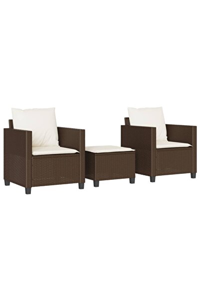 vidaxl Set bistro cu perne, 3 piese, maro, poliratan