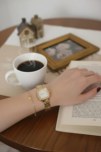 MİLABELLA Lyra Kadın Şık Gold Renk Çelik Görünümlü Zirkon Taşlı Beyaz Kadran ...