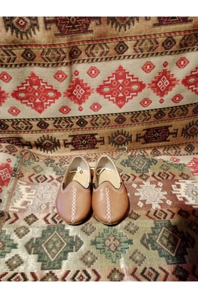 Mekapçı İhsan Children's Yemeni Sandal Genuine Leather Tan Color Suitable for Folk Games and Daily Use