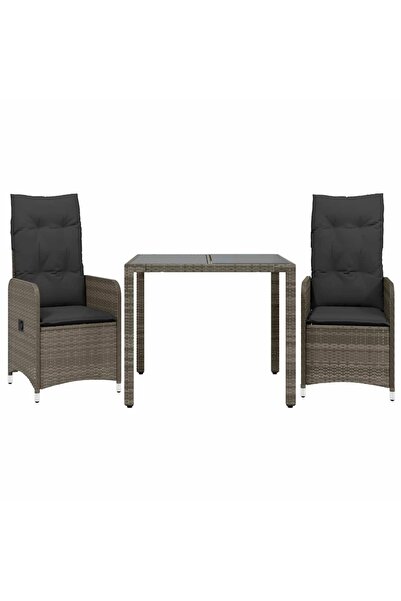 vidaxl Set bistro de grădină cu perne, 3 piese, gri, poliratan