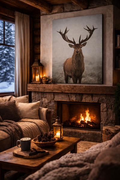 EvimeTablo Majestik Geyik Kanvas Tablo – Dağ Evi ve Rustik Dekoratif Duvar Ta...